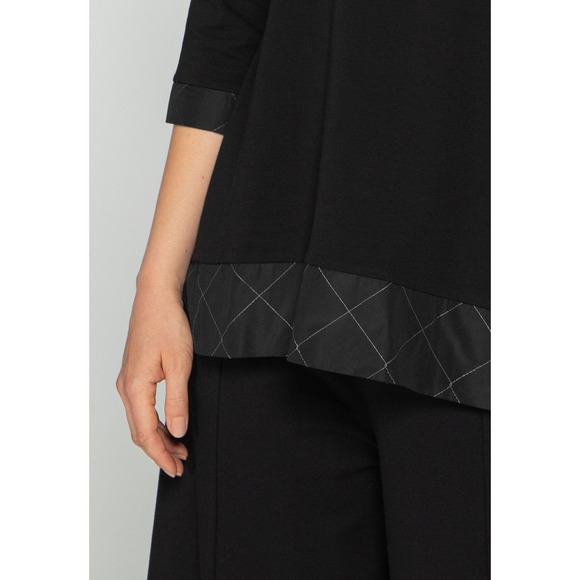 Luukaa Women's Hi-Low Black Tunic Top Size 10 White Stitch Cotton Flowy Chic NWT - Picture 3 of 5